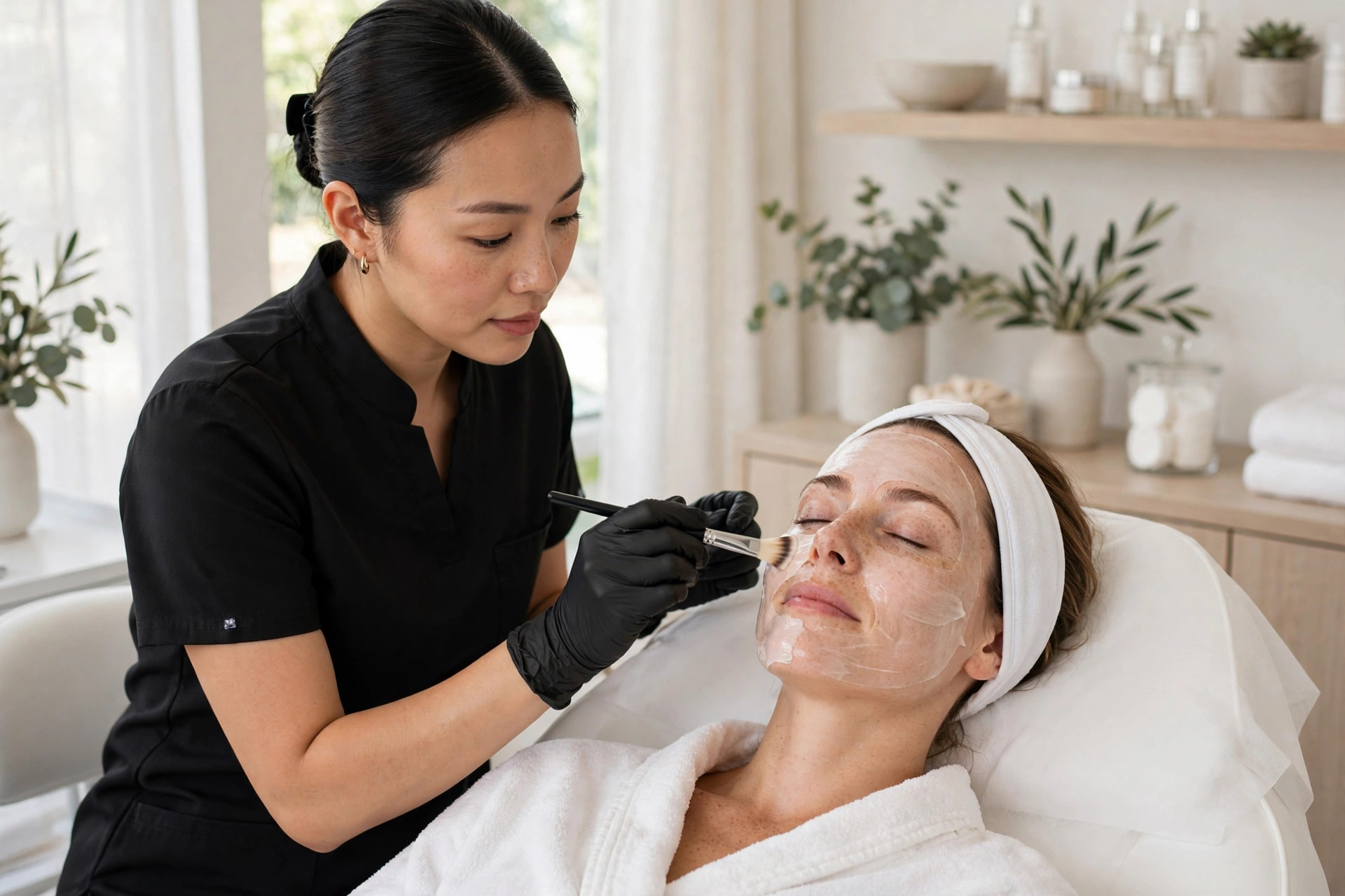 Chemical peel facial application in a modern med spa
