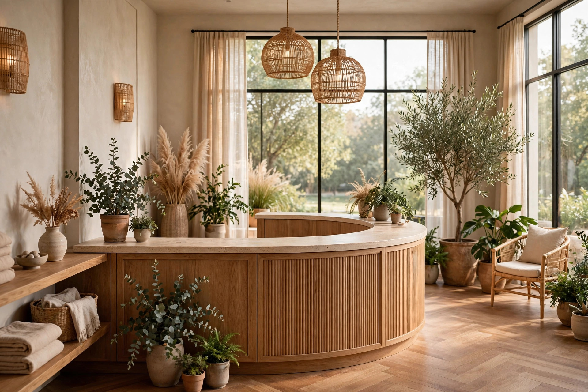 Elegant med spa reception area with soft natural light